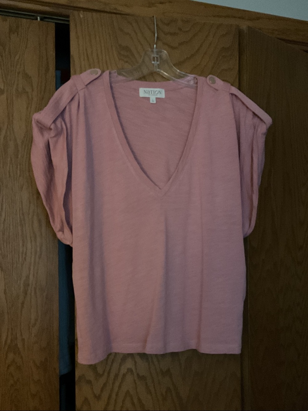 Nation LTD Dusty Pink V-Neck Button-Shoulder Tee